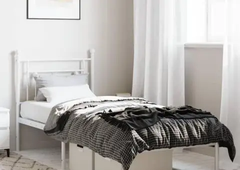 Cadru de pat metalic cu tăblie, alb, 80x200 cm - 1/5