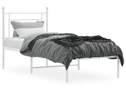 Cadru de pat metalic cu tăblie, alb, 80x200 cm - 3/5