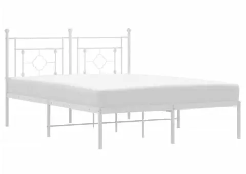 Cadru de pat metalic cu tăblie, alb, 135x190 cm - 2/5