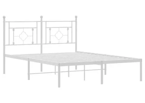 Cadru de pat metalic cu tăblie, alb, 135x190 cm - 4/5