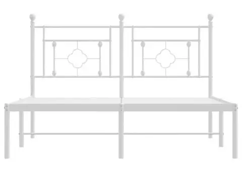 Cadru de pat metalic cu tăblie, alb, 135x190 cm - 5/5