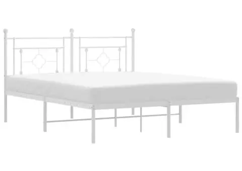Cadru de pat metalic cu tăblie, alb, 160x200 cm - 2/5