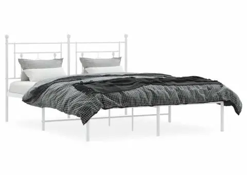 Cadru de pat metalic cu tăblie, alb, 160x200 cm - 4/5