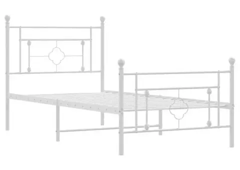 Cadru de pat metalic cu tăblie de cap/picioare, alb, 100x200 cm - 4/5