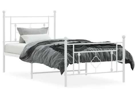 Cadru de pat metalic cu tăblie de cap/picioare, alb, 100x200 cm - 5/5