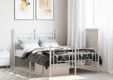 Cadru de pat metalic cu tăblie, alb, 120x190 cm - 1/5