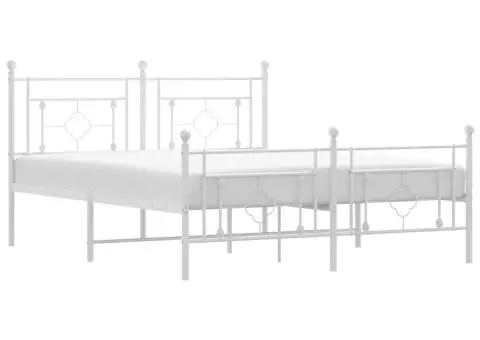 Cadru de pat metalic cu tăblie, alb, 150x200 cm - 2/5