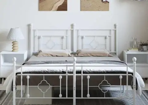 Cadru de pat metalic cu tăblie, alb, 150x200 cm - 3/5