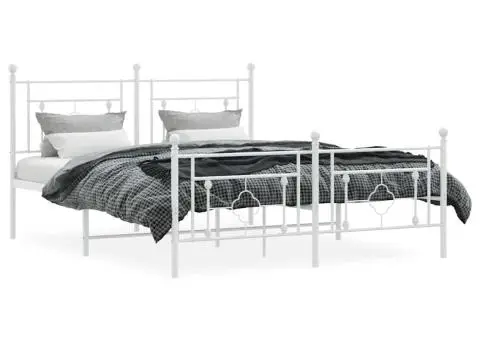 Cadru de pat metalic cu tăblie, alb, 150x200 cm - 5/5