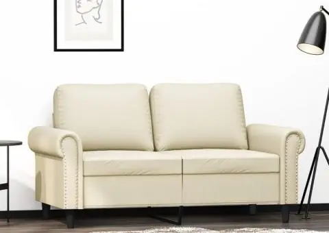 Canapea cu 2 locuri, crem, 120 cm, piele ecologică - 1/5