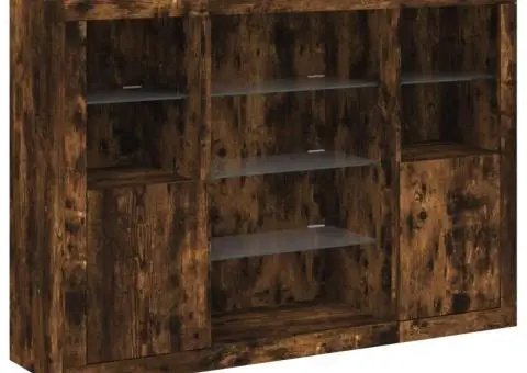 Servantă cu lumini LED, 3 buc., stejar fumuriu, lemn prelucrat - 5/5