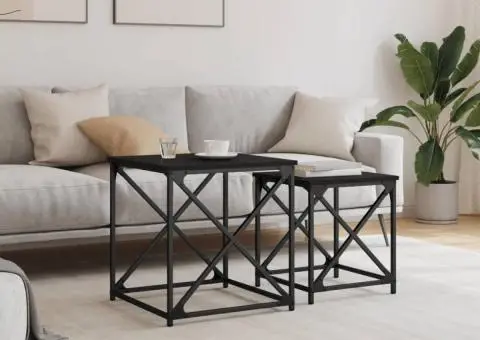 Mese suprapuse de cafea, 2 buc, negru, lemn prelucrat - 3/5