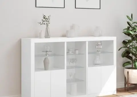 Servantă cu lumini LED, alb, 162x37x100 cm - 4/5