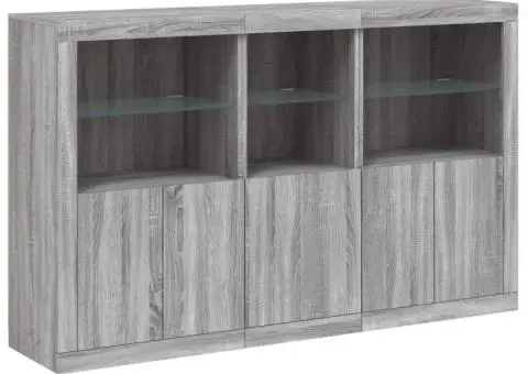 Servantă cu lumini LED, gri sonoma, 162x37x100 cm - 3/5