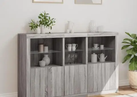 Servantă cu lumini LED, gri sonoma, 162x37x100 cm - 4/5