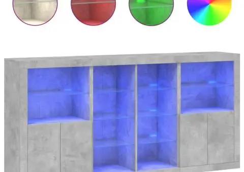 Servantă cu lumini LED, gri beton, 202x37x100 cm - 2/5