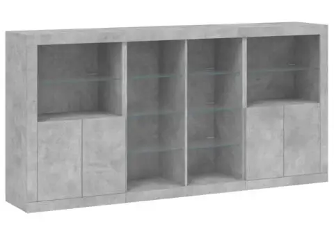 Servantă cu lumini LED, gri beton, 202x37x100 cm - 3/5