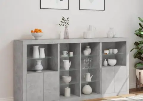 Servantă cu lumini LED, gri beton, 202x37x100 cm - 4/5