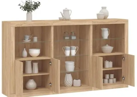 Servantă cu lumini LED, stejar sonoma, 181,5x37x100 cm - 1/5