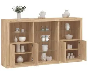 vidaXL Servantă cu lumini LED, stejar sonoma, 181,5x37x100 cm