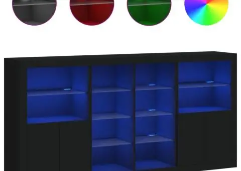 Servantă cu lumini LED, negru, 202x37x100 cm - 2/5