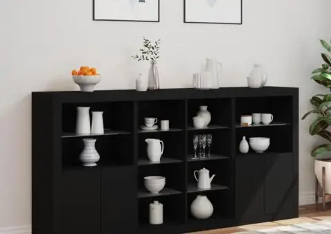 Servantă cu lumini LED, negru, 202x37x100 cm - 4/5