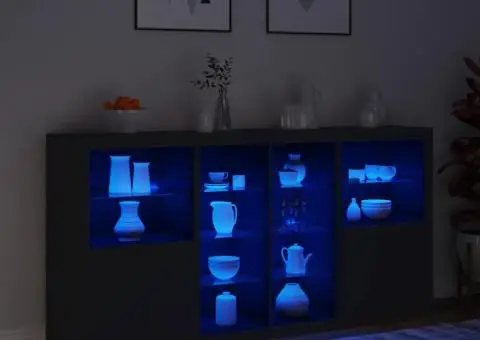 Servantă cu lumini LED, negru, 202x37x100 cm - 5/5