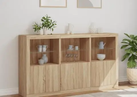 Servantă cu lumini LED, stejar sonoma, 181,5x37x100 cm - 4/5