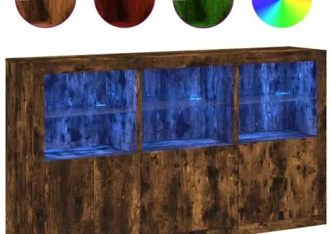 Servantă cu lumini LED, stejar fumuriu, 181,5x37x100 cm - 2/5