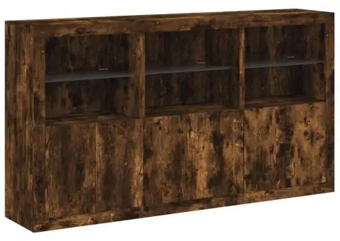 Servantă cu lumini LED, stejar fumuriu, 181,5x37x100 cm - 3/5