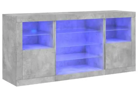 Servantă cu lumini LED, gri beton, 142,5x37x67 cm - 2/5