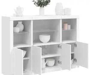 vidaXL Servantă cu lumini LED, 3 buc., alb, lemn prelucrat