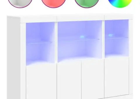 Servantă cu lumini LED, 3 buc., alb, lemn prelucrat - 2/5