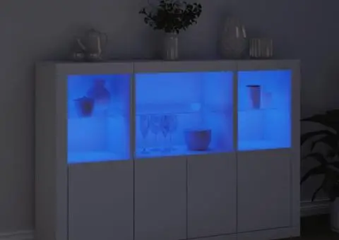 Servantă cu lumini LED, 3 buc., alb, lemn prelucrat - 3/5