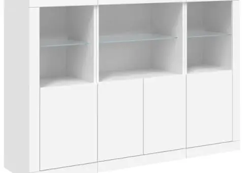 Servantă cu lumini LED, 3 buc., alb, lemn prelucrat - 5/5