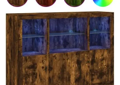 Servantă cu lumini LED, 3 buc., stejar fumuriu, lemn prelucrat - 2/5