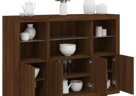 Servantă cu lumini LED, 3 buc., stejar maro, lemn prelucrat - 1/5