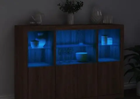 Servantă cu lumini LED, 3 buc., stejar maro, lemn prelucrat - 3/5