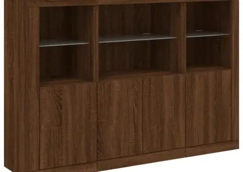 Servantă cu lumini LED, 3 buc., stejar maro, lemn prelucrat - 5/5