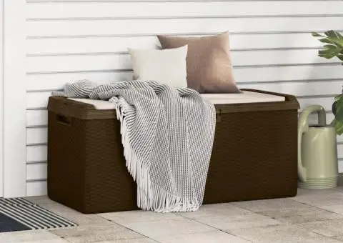 Cutie depozitare de grădină cu pernă de șezut, maro, 350 L, PP - 3/5