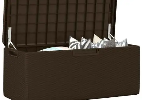 Cutie depozitare de grădină cu pernă de șezut, maro, 350 L, PP - 4/5