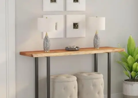 Blat masă 110x40x2,5 cm dreptunghiular lemn acacia margine vie - 1/5