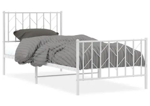 Cadru de pat metalic cu tăblie de cap/picioare, alb, 90x200 cm - 2/5