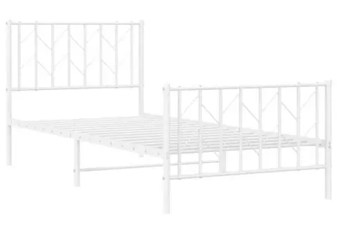 Cadru de pat metalic cu tăblie de cap/picioare, alb, 90x200 cm - 4/5
