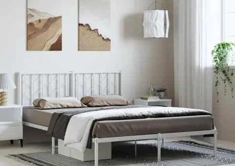 Cadru de pat metalic cu tăblie, alb, 150x200 cm - 1/5