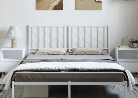 Cadru de pat metalic cu tăblie, alb, 150x200 cm - 3/5