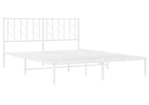 Cadru de pat metalic cu tăblie, alb, 150x200 cm - 4/5