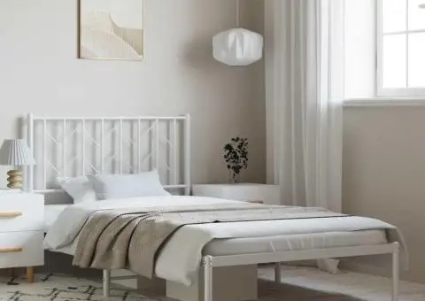 Cadru de pat din metal cu tăblie, alb, 100x200 cm - 1/5