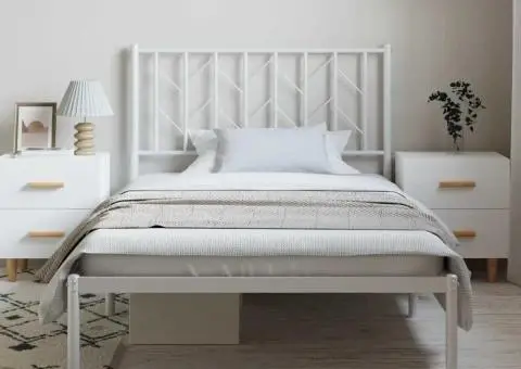 Cadru de pat din metal cu tăblie, alb, 100x200 cm - 3/5