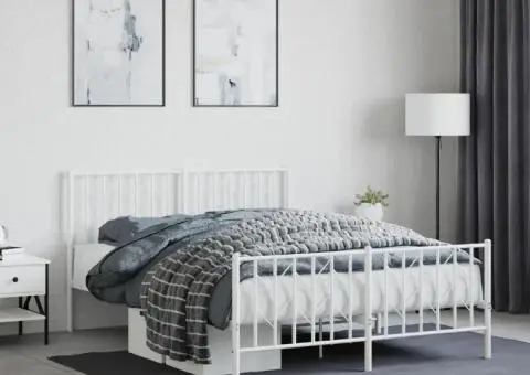 Cadru pat metalic cu tăblie de cap/picioare , alb, 140x190 cm - 1/5